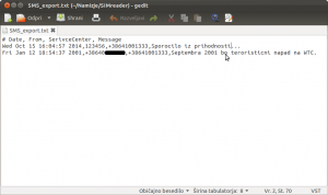 Urejanje tekstovne datoteke z SMS sporočili.