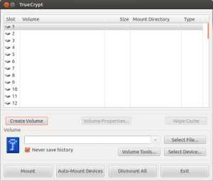 Izgled programa TrueCrypt v Linuxu