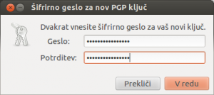 Določitev gesla za odklep GPG zasebnega ključa