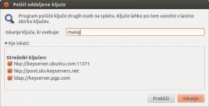 Iskanje javnih ključev na strežniku ključev
