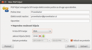 Ustvarjanje novega GPG ključa
