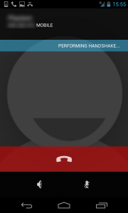 Red Phone jasno prikaže status povezave. Na sliki poteka izmenjava šifrirnih ključev.