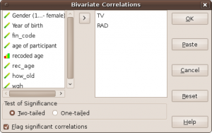 Bivariate correlations in PSPP.