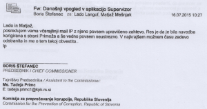 Navodilo Štefaneca glede umika "spornega" obvestila iz Supervizorja.