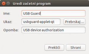 Samodejni zagon USB Guard apleta.