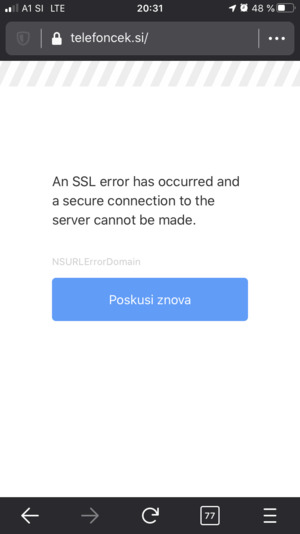 HTTPS napaka na A1 omrežju kot jo je javil Firefox