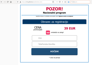 Spletni obrazec za registracijo na Gagamore.site