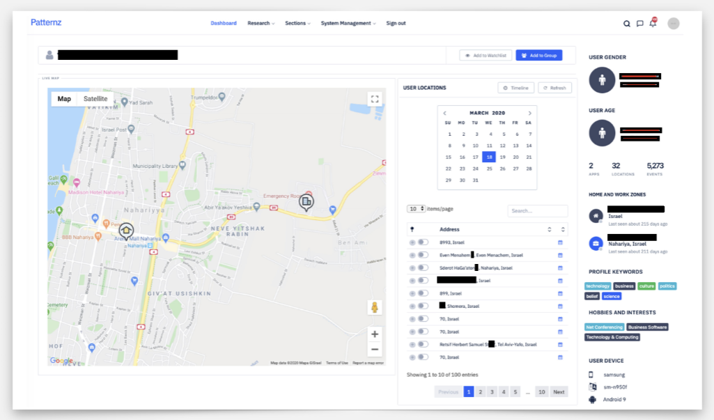 Patternz user interface